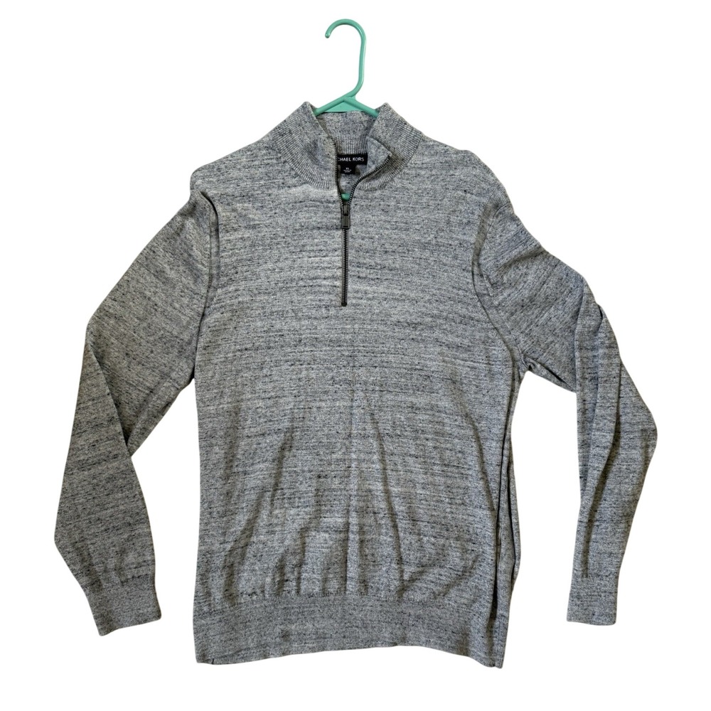 Michael Kors Mens XL Grey ‎ Quarter Zip Mock Neck Pullover Sweater Long Sleeve